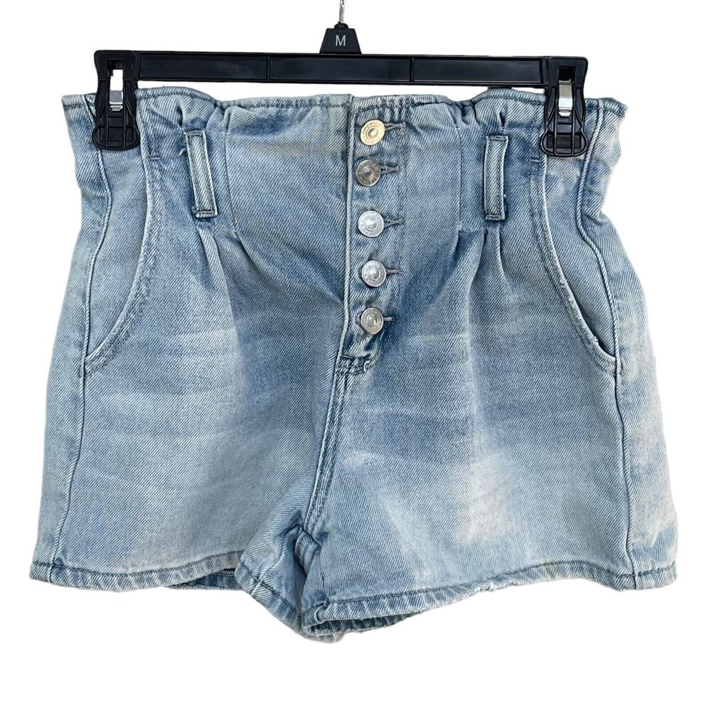 American Eagle SZ 2 Paperbag Jean Mom Shorts Hi-Rise Button-Fly Light Wash Blue